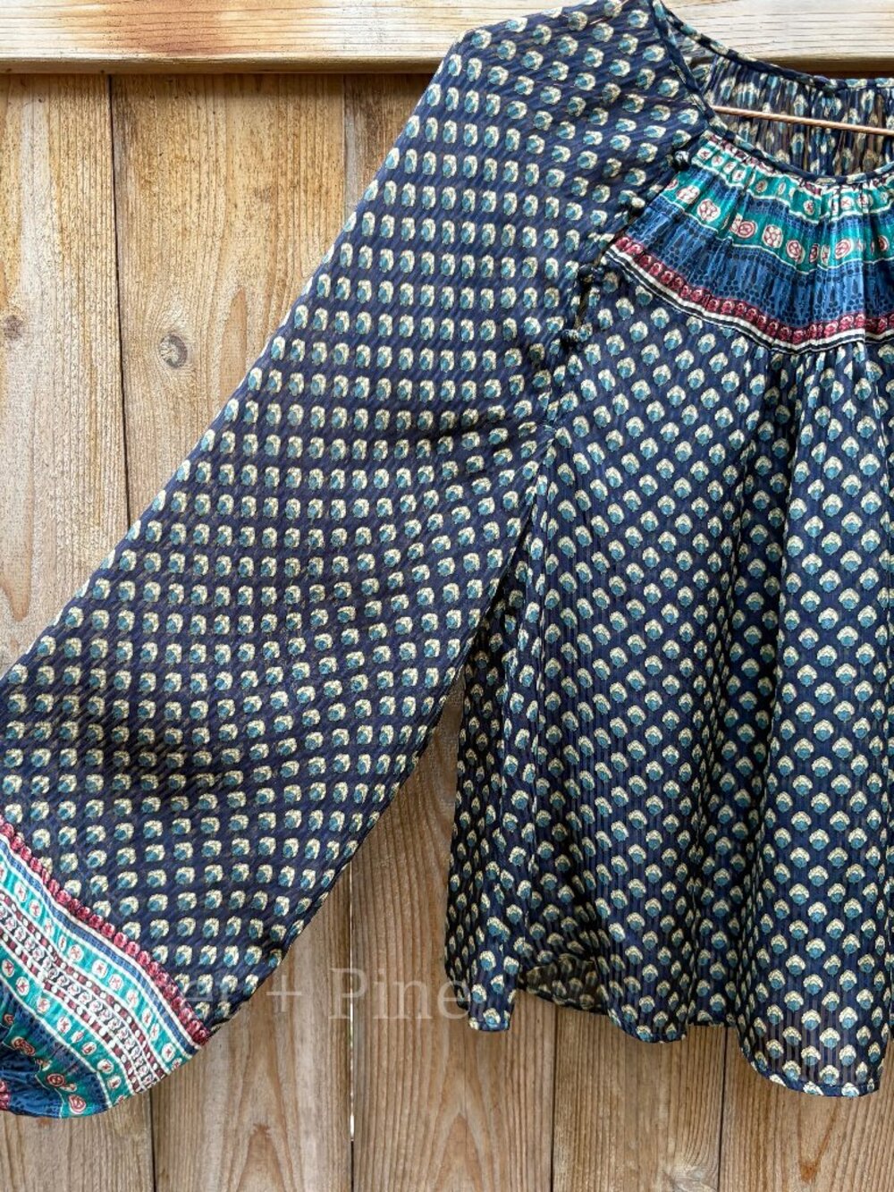 Doen Manzanita Blouse Size Medium 100% Silk Navy Blue Black Top Boho - Picture 7 of 17